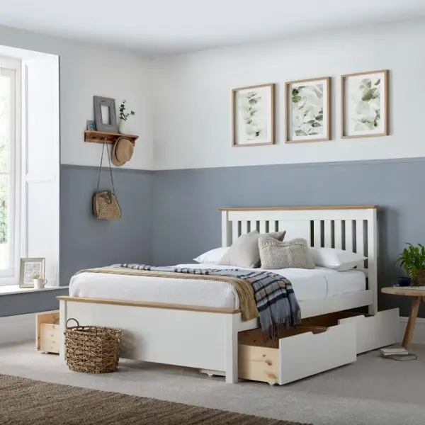 Calder House Cotswold 4 Drawer White Wooden Bed 01