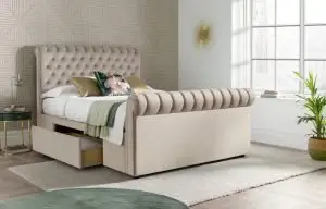 Calder House Devon Chesterfield 2 Drawer Stone Fabric Bed 01