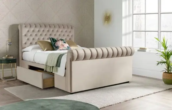 Calder House Devon Chesterfield 2 Drawer Stone Fabric Bed 01