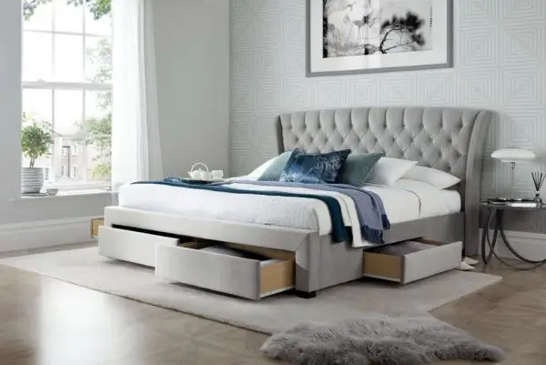Calder House New York 4 Drawer Grey Fabric Bed 01