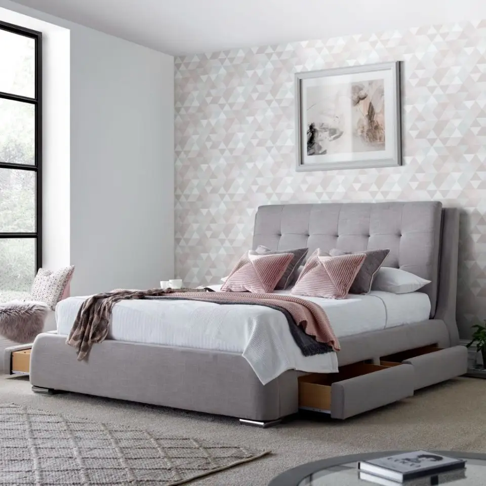 Calder House Swindon 4 Drawer Grey Fabric Bed 01