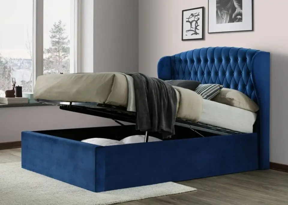 Calder House Westbury Ottoman Blue Fabric Bed 01