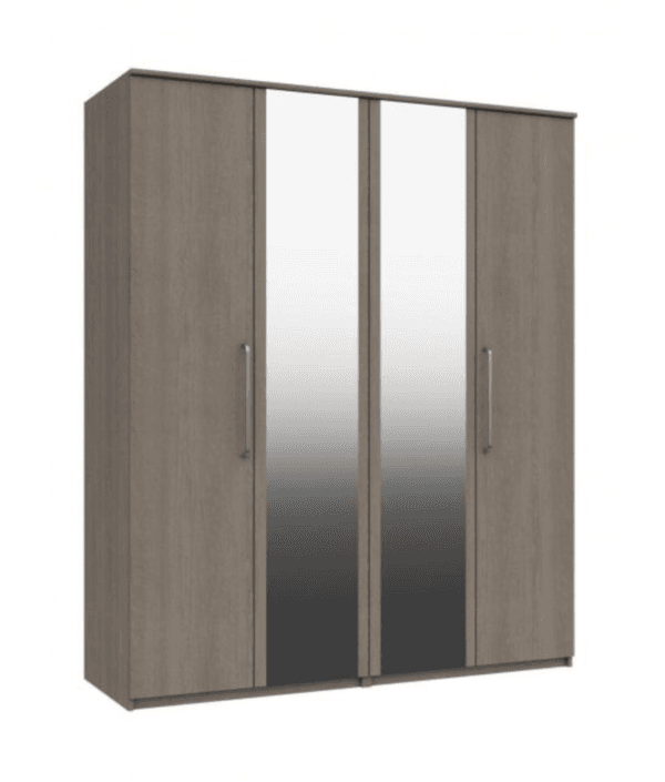 Paris 4 Door Robe With 2 Mirrors Beige Grey Oak