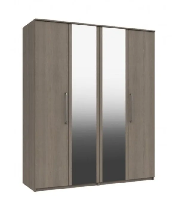 Paris 4 Door Robe With 2 Mirrors Beige Grey Oak