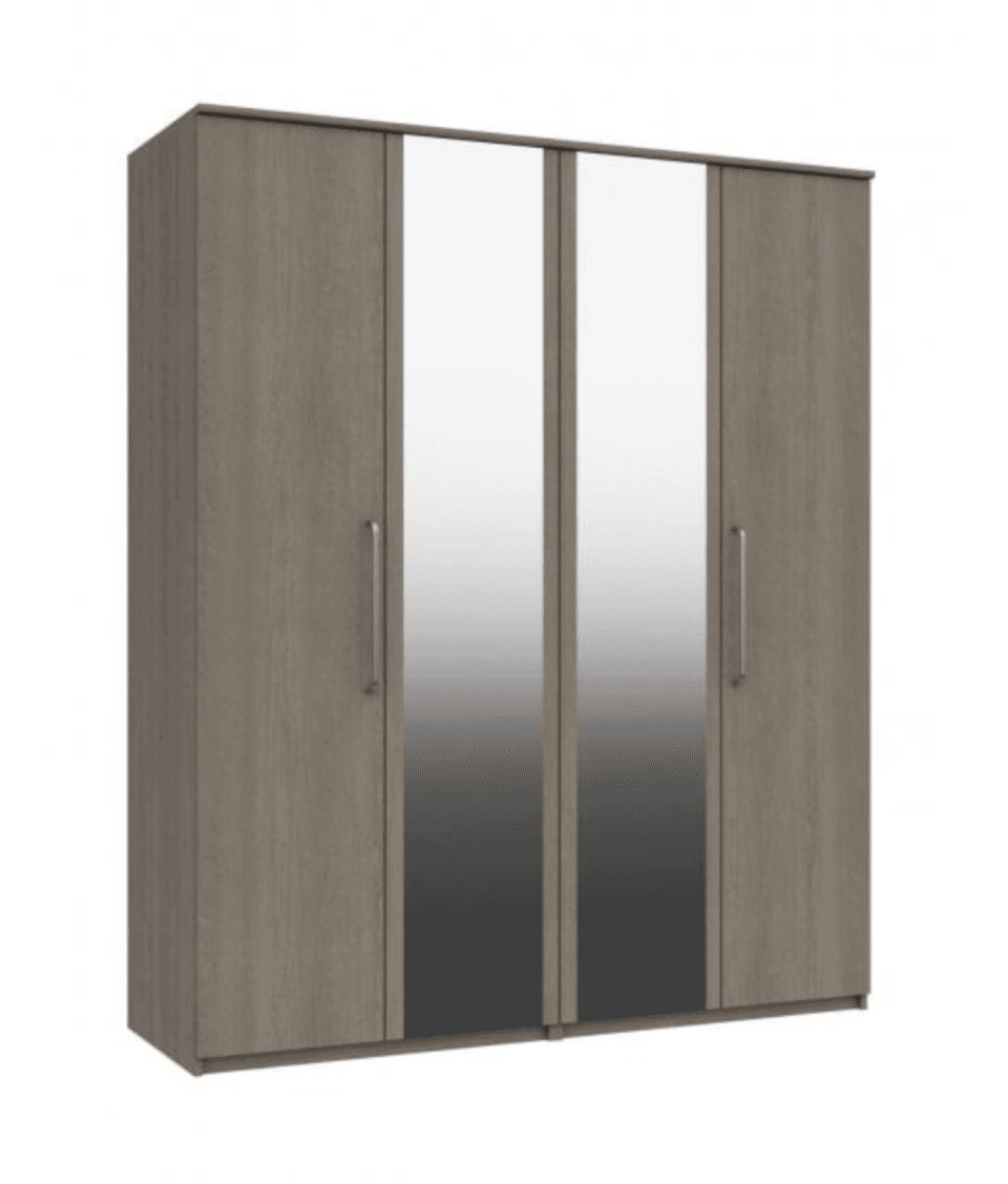 Paris 4 Door Robe With 2 Mirrors Beige Grey Oak