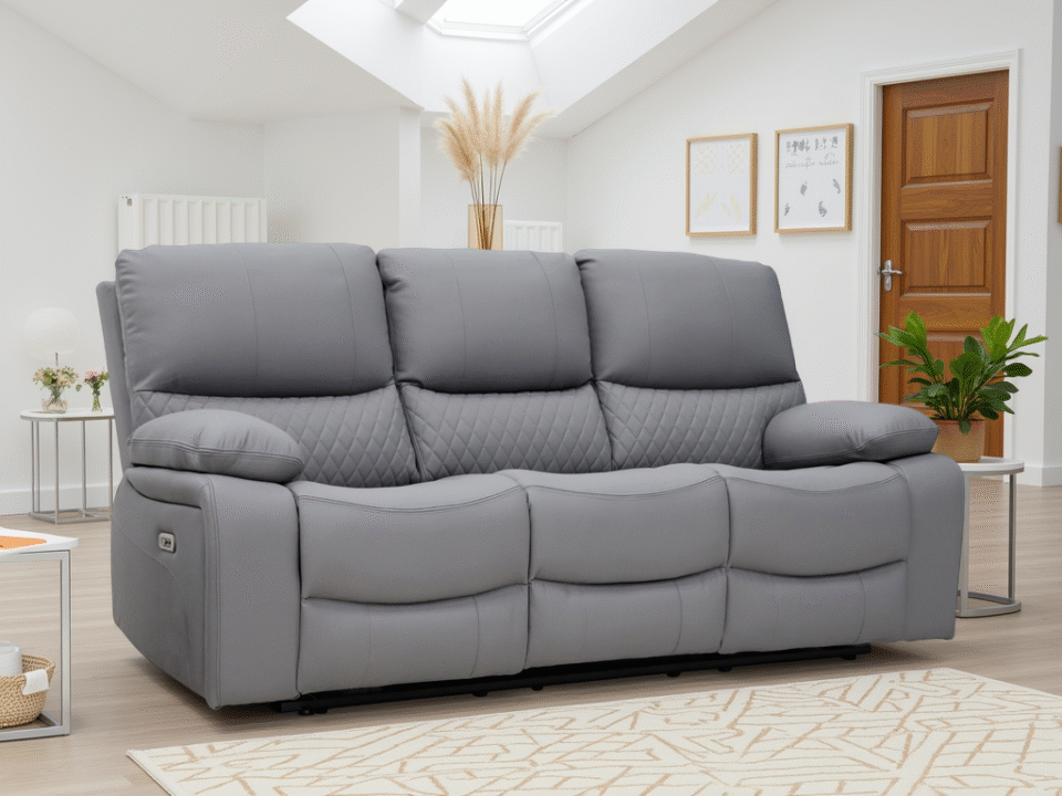 Cavelle48 Electric Recliner Sofa Grey 3 Seater