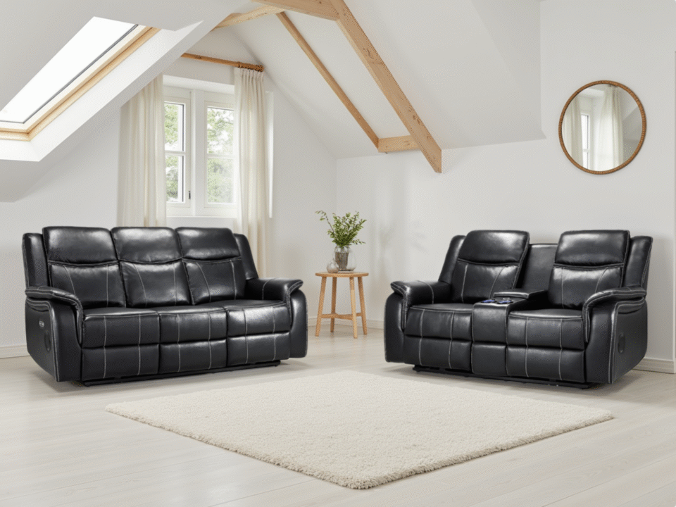 Cavelle28 Tech Electric Recliner Sofa Black 3+2 Set