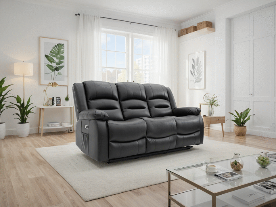 Montrel Electric Recliner Sofa Black 3 Seater