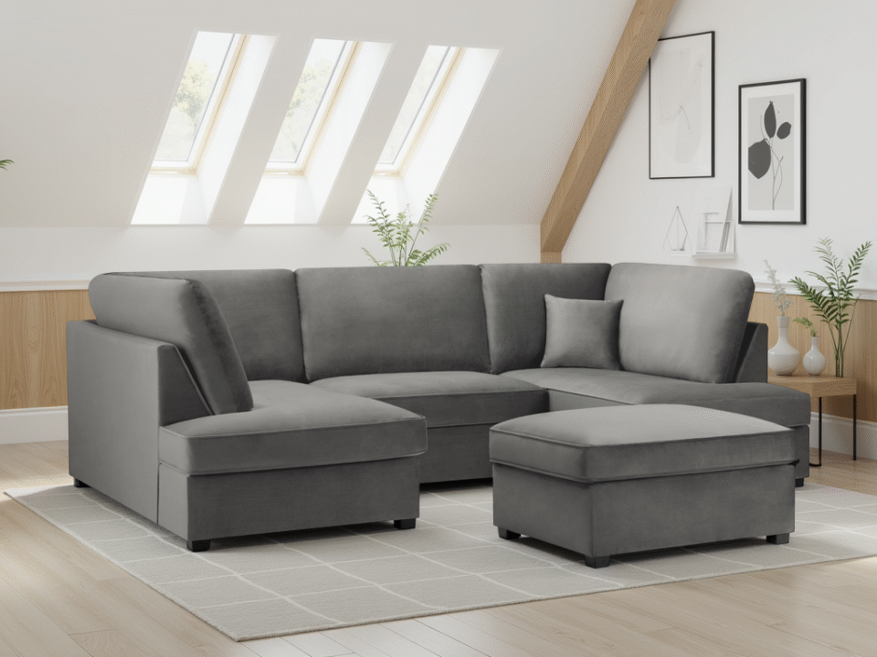 Virello Sofa Plush Grey U Shape Corner