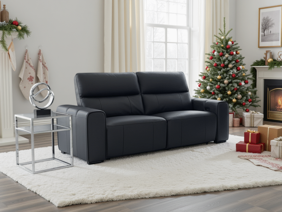 Novara Genuine Leather Electric Recliner Sofa Black 3 Seater