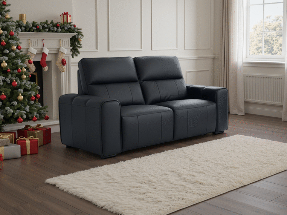 Novara Genuine Leather Electric Recliner Sofa Black 2 Seater