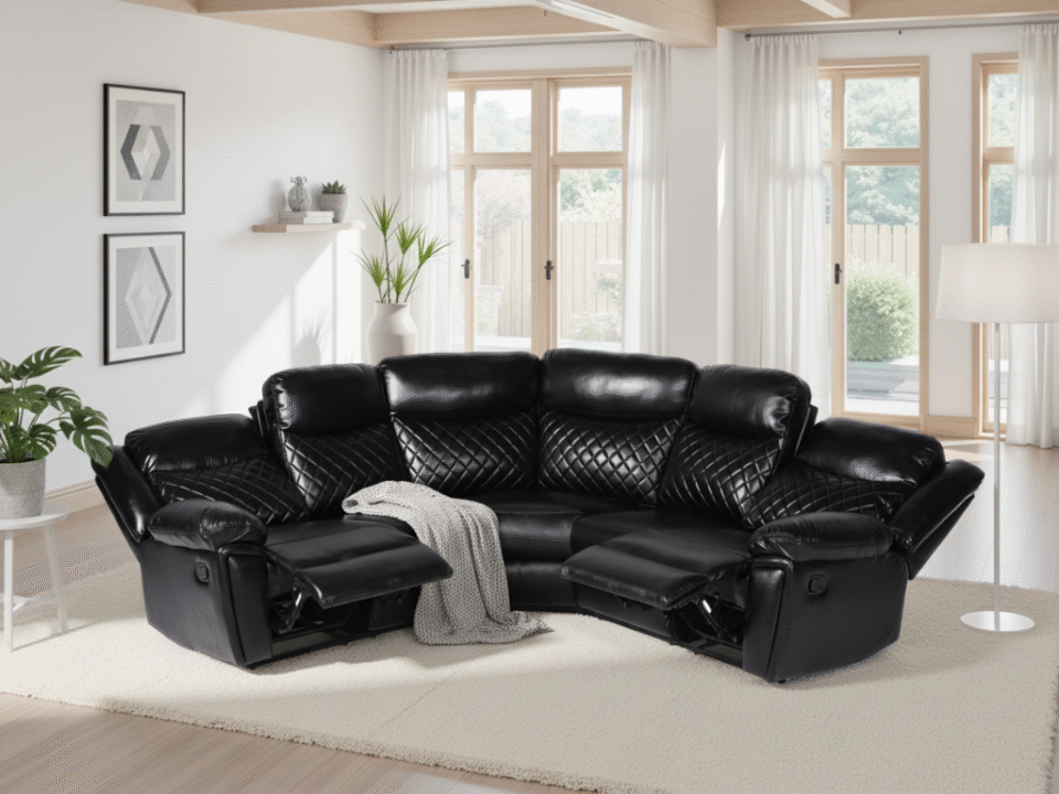 Elysion Recliner Sofa Black Large Corner