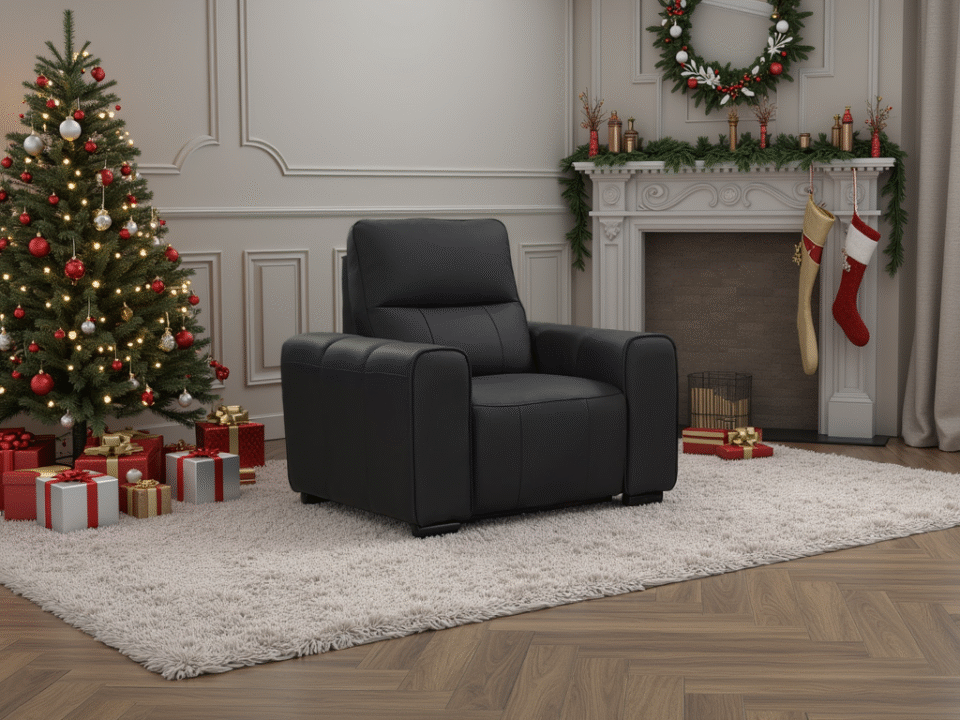 Novara Genuine Leather Electric Recliner Sofa Black Armchair